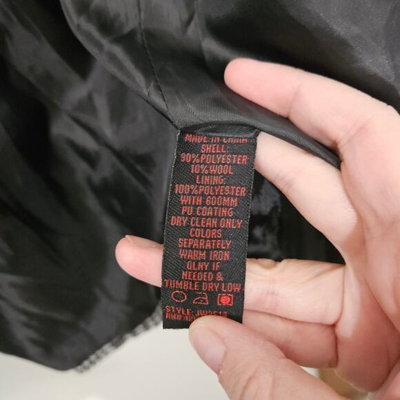 Yoki Plaid Womens Pea Coat Black White Double Breasted Wool Blend Size Large - Picture 9 of 9